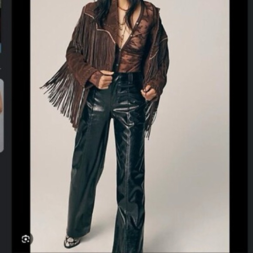 Free People Star crossed lovers patent leather straight pants in Noir